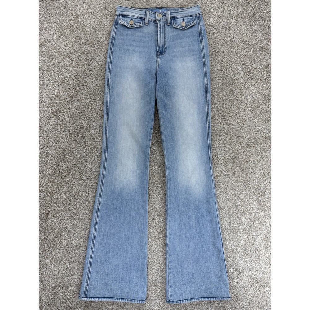 7 For All Mankind Iconic A Pocket High Rise Flare Trouser Jean 25 Blue Boho 70s